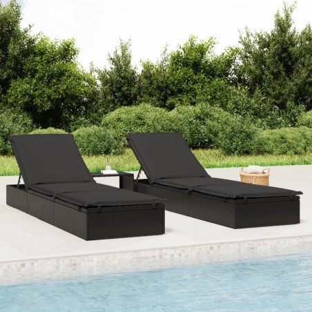 vidaXL Sonnenliege mit Tisch Schwarz Poly Rattan