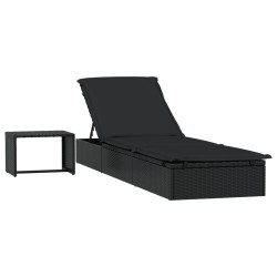 vidaXL Sonnenliege mit Tisch Schwarz Poly Rattan