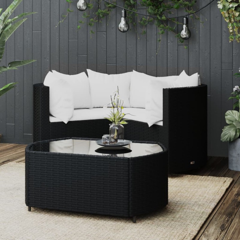 vidaXL 4-tlg. Garten-Lounge-Set mit Kissen Schwarz Poly Rattan vidaXL 4-tlg. Garten-Lounge-Set mit Kissen Schwarz Poly Rattan