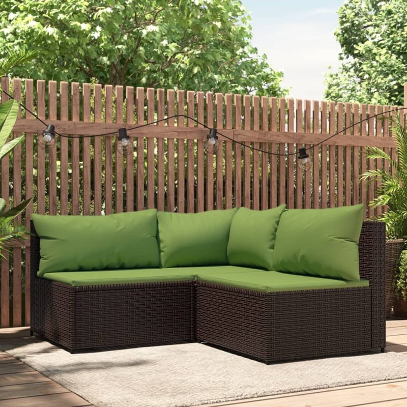 vidaXL 3-tlg. Garten-Lounge-Set mit Kissen Braun Poly Rattan vidaXL 3-tlg. Garten-Lounge-Set mit Kissen Braun Poly Rattan
