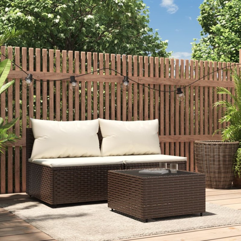 vidaXL 3-tlg. Garten-Lounge-Set mit Kissen Braun Poly Rattan vidaXL 3-tlg. Garten-Lounge-Set mit Kissen Braun Poly Rattan