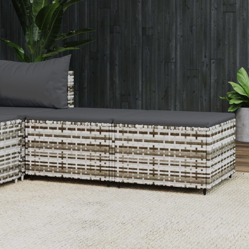 vidaXL Gartenhocker mit Kissen 2 Stk. Grau Poly Rattan vidaXL Gartenhocker mit Kissen 2 Stk. Grau Poly Rattan