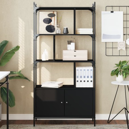 vidaXL Bücherregal mit Türen Schwarz 76,5x30x154,5 cm Holzwerkstoff