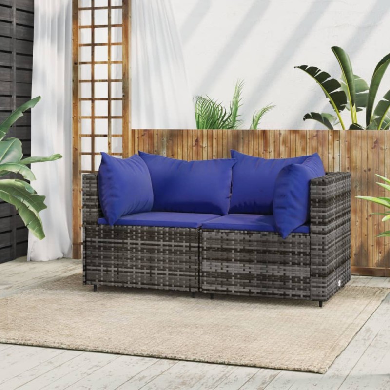 vidaXL Garten-Ecksofas mit Kissen 2 Stk. Grau Poly Rattan vidaXL Garten-Ecksofas mit Kissen 2 Stk. Grau Poly Rattan