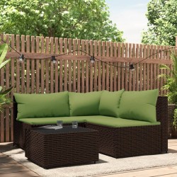 vidaXL 4-tlg. Garten-Lounge-Set mit Kissen Braun Poly Rattan