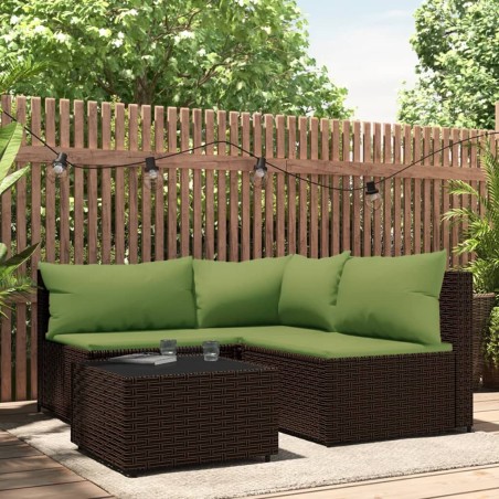 vidaXL 4-tlg. Garten-Lounge-Set mit Kissen Braun Poly Rattan