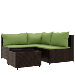 vidaXL 4-tlg. Garten-Lounge-Set mit Kissen Braun Poly Rattan