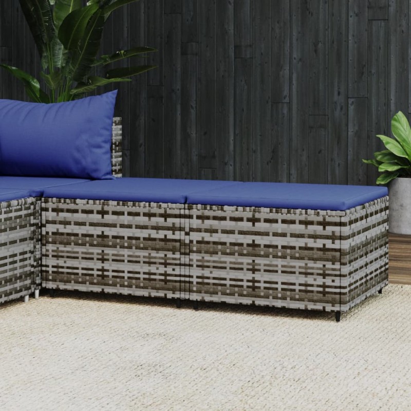 vidaXL Gartenhocker mit Kissen 2 Stk. Grau Poly Rattan vidaXL Gartenhocker mit Kissen 2 Stk. Grau Poly Rattan