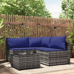 vidaXL 4-tlg. Garten-Lounge-Set mit Kissen Grau Poly Rattan