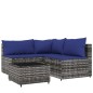 vidaXL 4-tlg. Garten-Lounge-Set mit Kissen Grau Poly Rattan vidaXL 4-tlg. Garten-Lounge-Set mit Kissen Grau Poly Rattan
