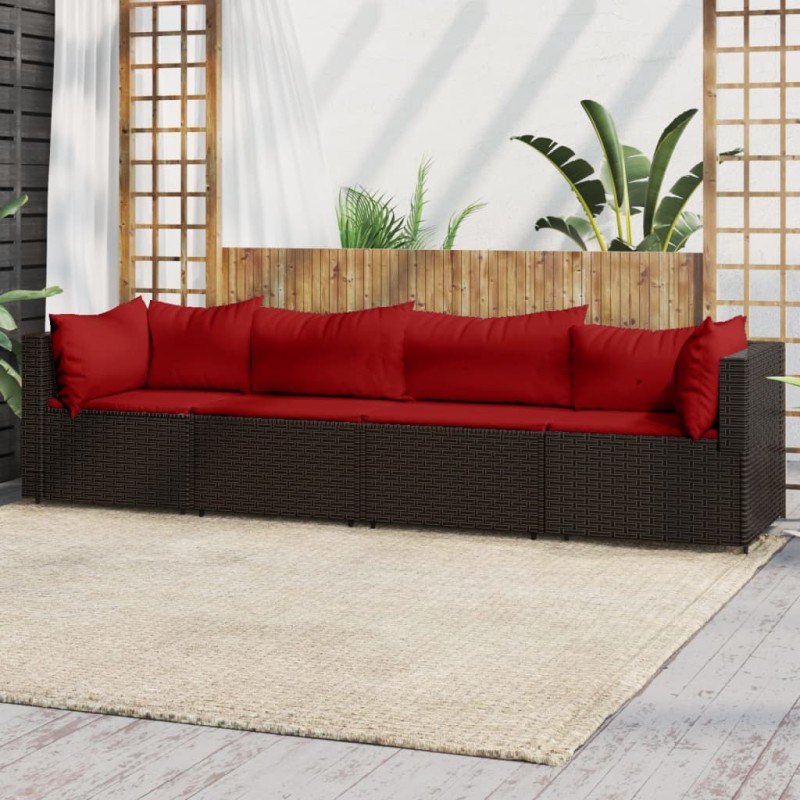 vidaXL 4-tlg. Garten-Lounge-Set mit Kissen Braun Poly Rattan vidaXL 4-tlg. Garten-Lounge-Set mit Kissen Braun Poly Rattan