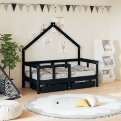 vidaXL Kinderbett mit Schubladen Schwarz 70x140 cm Massivholz Kiefer