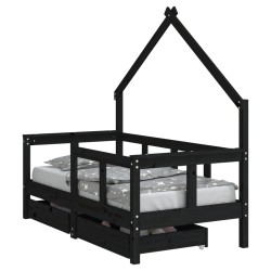 vidaXL Kinderbett mit Schubladen Schwarz 70x140 cm Massivholz Kiefer