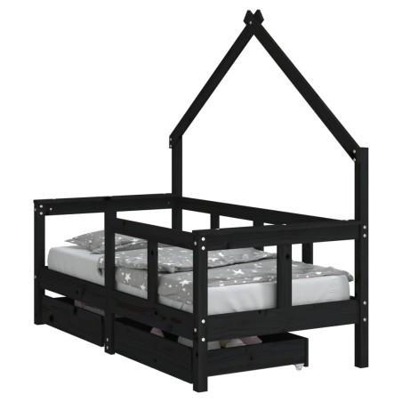 vidaXL Kinderbett mit Schubladen Schwarz 70x140 cm Massivholz Kiefer