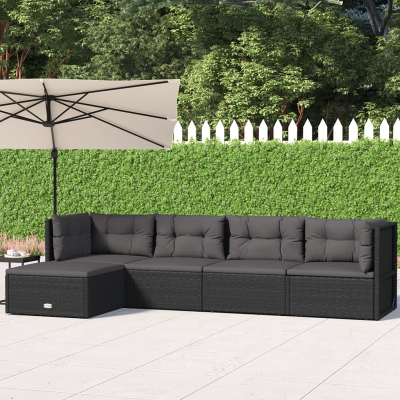 5-tlg. Garten-Lounge-Set mit Kissen Schwarz Poly Rattan 5-tlg. Garten-Lounge-Set mit Kissen Schwarz Poly Rattan