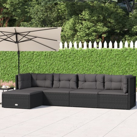 5-tlg. Garten-Lounge-Set mit Kissen Schwarz Poly Rattan