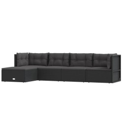 5-tlg. Garten-Lounge-Set mit Kissen Schwarz Poly Rattan