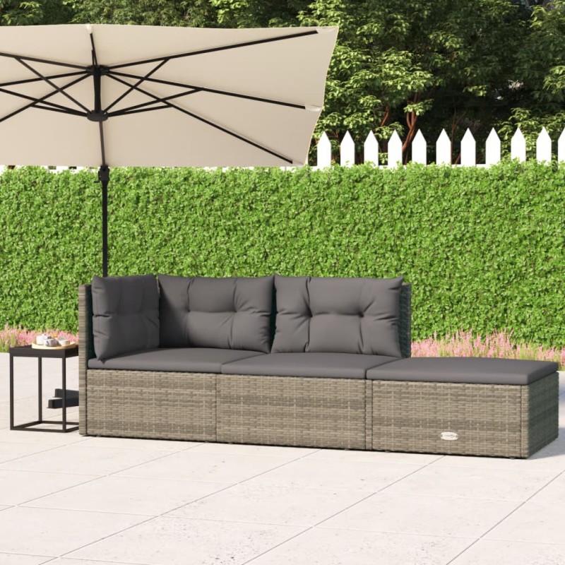 vidaXL 3-tlg. Garten-Lounge-Set mit Kissen Grau Poly Rattan vidaXL 3-tlg. Garten-Lounge-Set mit Kissen Grau Poly Rattan
