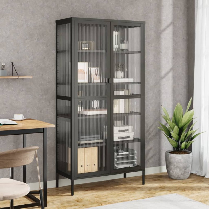 vidaXL Highboard Schwarz 85x40x180 cm Glas und Stahl vidaXL Highboard Schwarz 85x40x180 cm Glas und Stahl