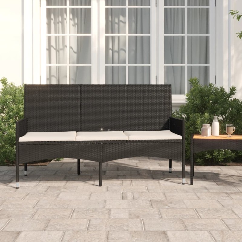 Gartenbank 3-Sitzer mit Kissen Schwarz Poly Rattan Gartenbank 3-Sitzer mit Kissen Schwarz Poly Rattan