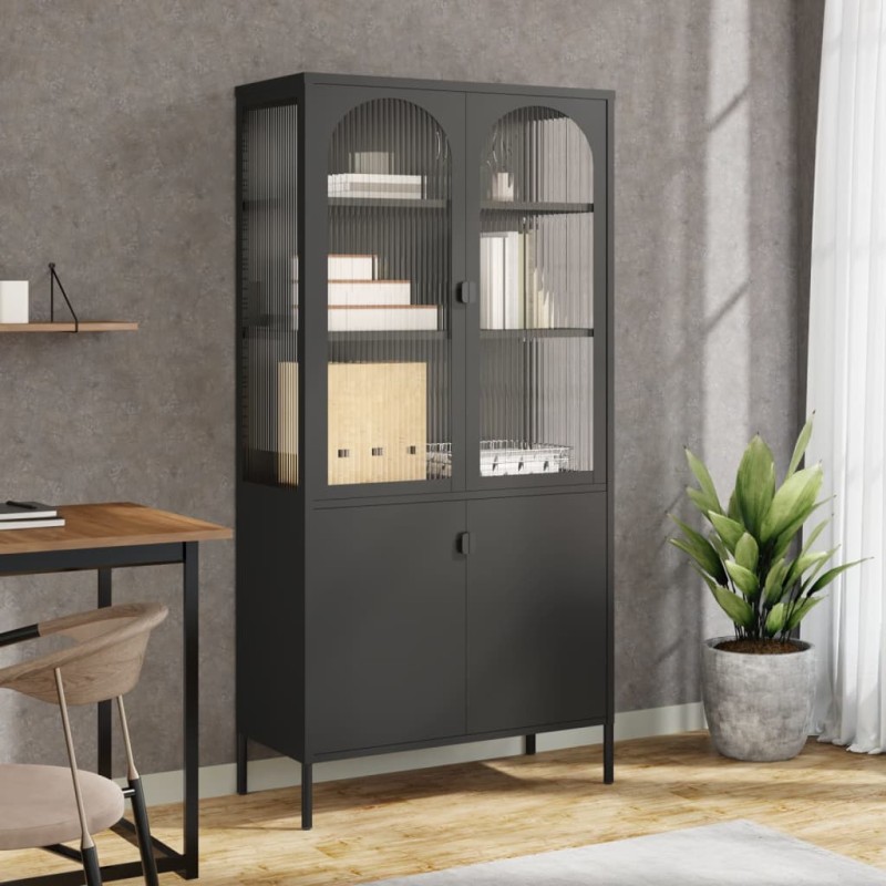 vidaXL Highboard Schwarz 90x40x180 cm Glas und Stahl vidaXL Highboard Schwarz 90x40x180 cm Glas und Stahl