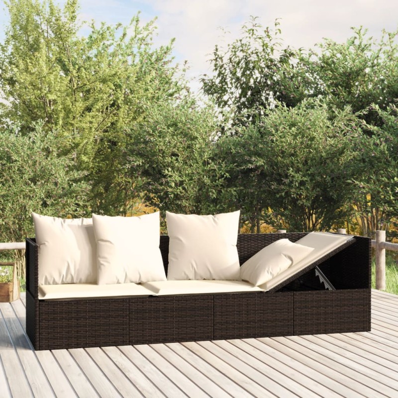 vidaXL Outdoor-Loungebett mit Kissen Braun Poly Rattan vidaXL Outdoor-Loungebett mit Kissen Braun Poly Rattan