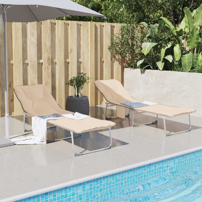vidaXL Sonnenliege Klappbar Beige Stoff vidaXL Sonnenliege Klappbar Beige Stoff