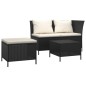 3-tlg. Garten-Lounge-Set mit Kissen Schwarz Poly Rattan 3-tlg. Garten-Lounge-Set mit Kissen Schwarz Poly Rattan