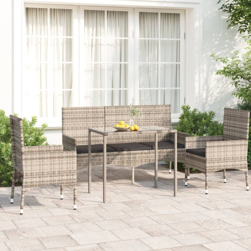 4-tlg. Garten-Lounge-Set mit Kissen Grau Poly Rattan 4-tlg. Garten-Lounge-Set mit Kissen Grau Poly Rattan
