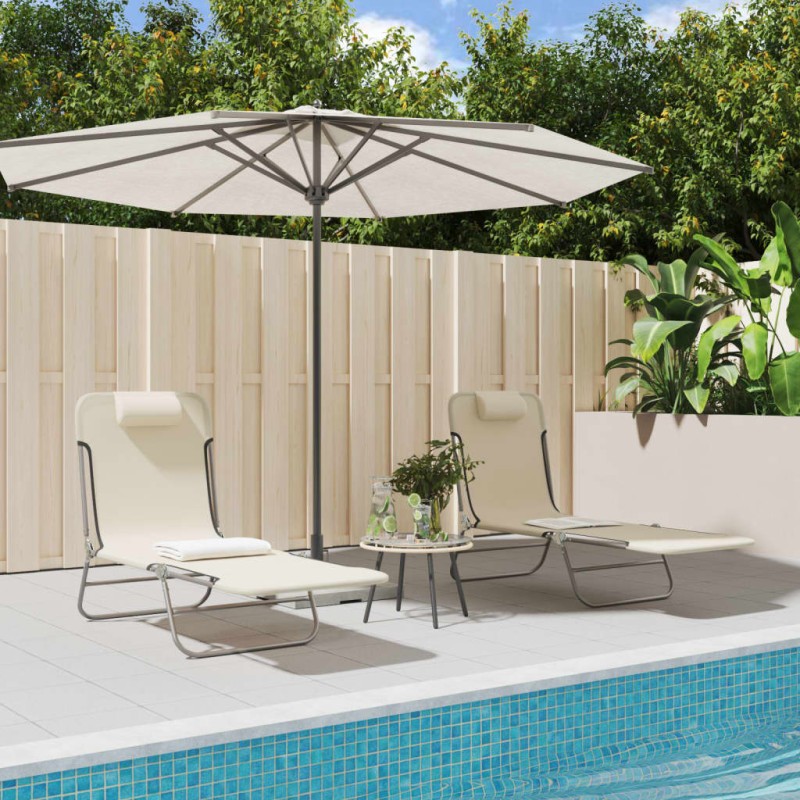vidaXL Sonnenliegen Klappbar 2 Stk. Creme Textilene und Stahl vidaXL Sonnenliegen Klappbar 2 Stk. Creme Textilene und Stahl