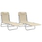 vidaXL Sonnenliegen Klappbar 2 Stk. Creme Textilene und Stahl vidaXL Sonnenliegen Klappbar 2 Stk. Creme Textilene und Stahl