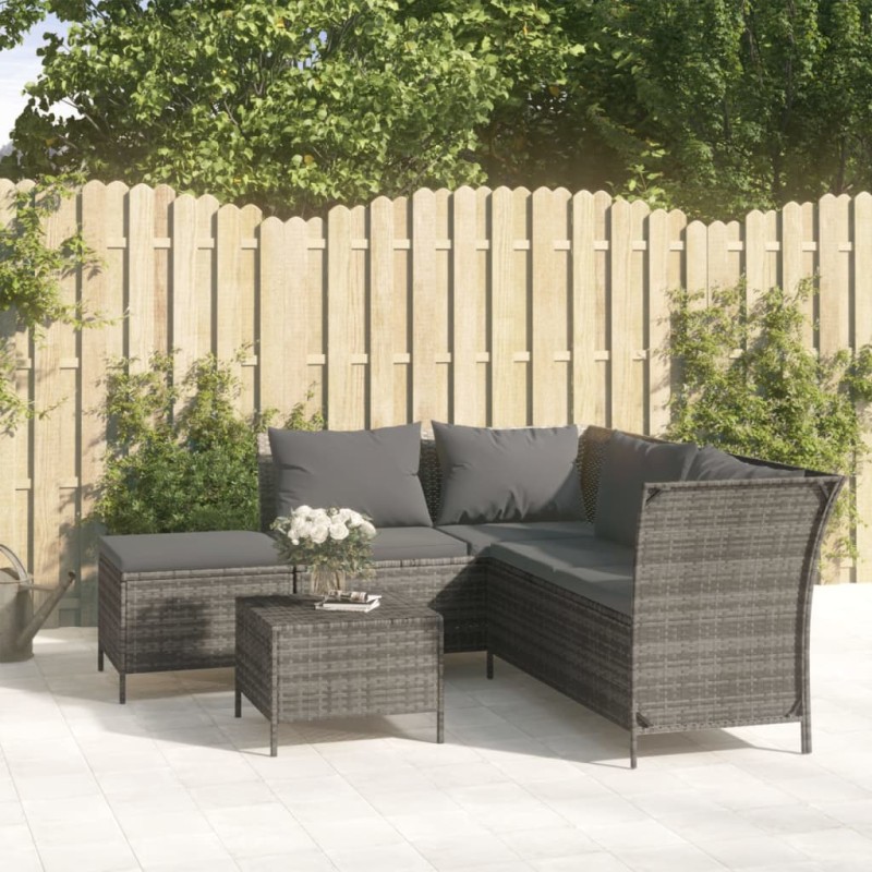 4-tlg. Garten-Lounge-Set mit Kissen Grau Poly Rattan 4-tlg. Garten-Lounge-Set mit Kissen Grau Poly Rattan