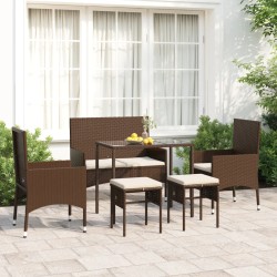 6-tlg. Garten-Lounge-Set mit Kissen Braun Poly Rattan