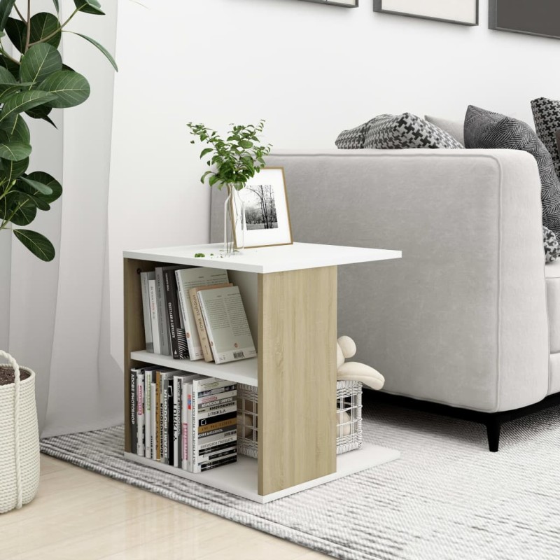 vidaXL Beistelltisch Weiß und Sonoma-Eiche 45x45x48 cm Holzwerkstoff vidaXL Beistelltisch Weiß und Sonoma-Eiche 45x45x48 cm Holzwerkstoff