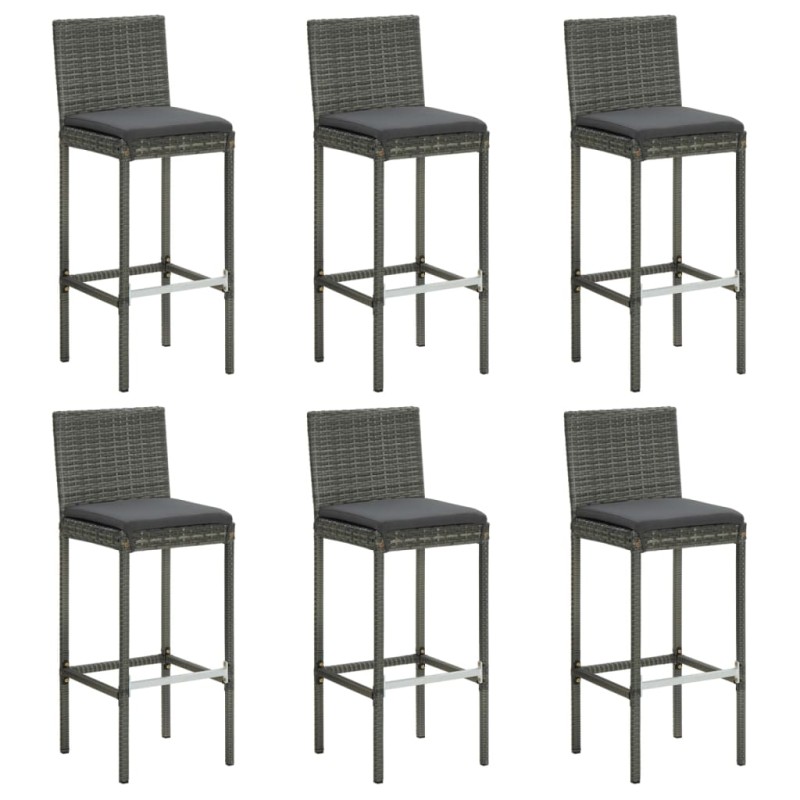 vidaXL Barhocker mit Kissen 6 Stk. Grau Poly Rattan vidaXL Barhocker mit Kissen 6 Stk. Grau Poly Rattan