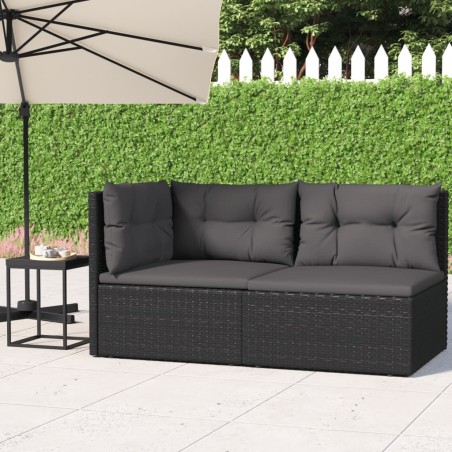 2-tlg. Garten-Lounge-Set mit Kissen Schwarz Poly Rattan