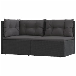 2-tlg. Garten-Lounge-Set mit Kissen Schwarz Poly Rattan