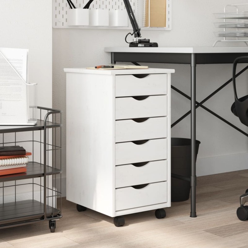 vidaXL Rollschrank mit Schubladen MOSS Weiß Massivholz Kiefer vidaXL Rollschrank mit Schubladen MOSS Weiß Massivholz Kiefer