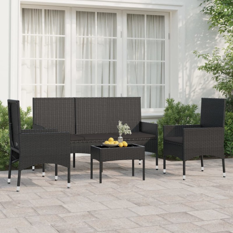 vidaXL 4-tlg. Garten-Lounge-Set mit Kissen Schwarz Poly Rattan vidaXL 4-tlg. Garten-Lounge-Set mit Kissen Schwarz Poly Rattan