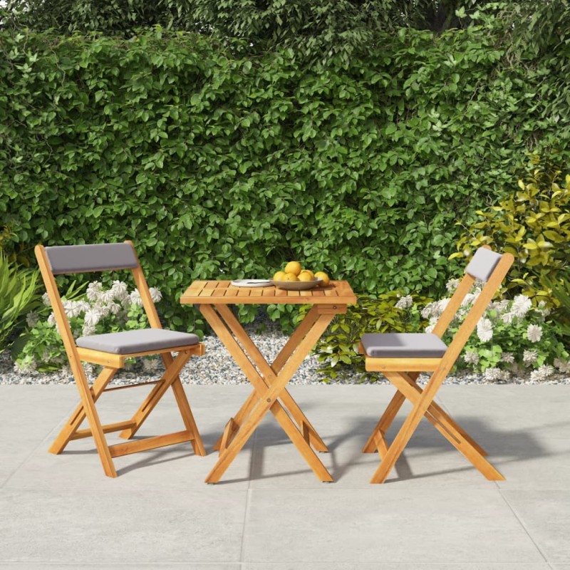3-tlg. Bistro-Set Klappbar mit Kissen Massivholz Akazie 3-tlg. Bistro-Set Klappbar mit Kissen Massivholz Akazie