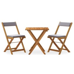 3-tlg. Bistro-Set Klappbar mit Kissen Massivholz Akazie
