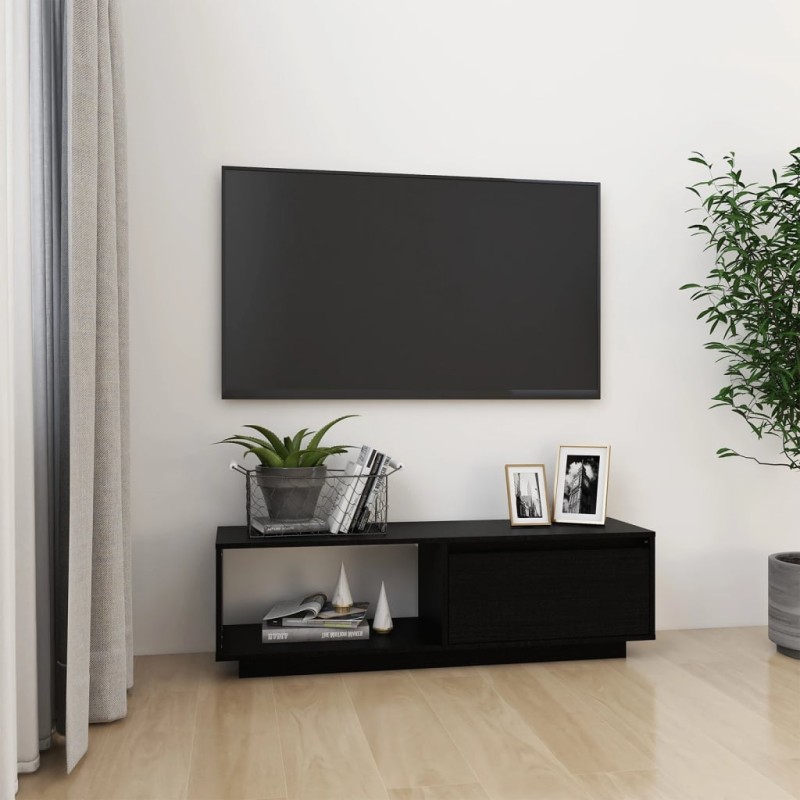 vidaXL TV-Schrank Schwarz 110x30x33,5 cm Massivholz Kiefer