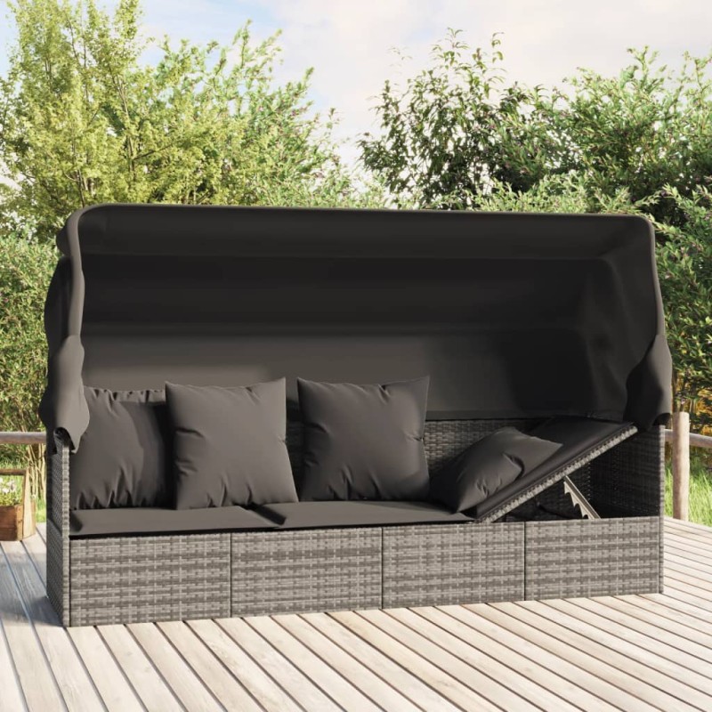 vidaXL Outdoor-Loungebett mit Dach und Kissen Grau Poly Rattan vidaXL Outdoor-Loungebett mit Dach und Kissen Grau Poly Rattan