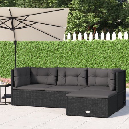4-tlg. Garten-Lounge-Set mit Kissen Schwarz Poly Rattan