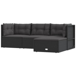 4-tlg. Garten-Lounge-Set mit Kissen Schwarz Poly Rattan