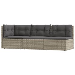 3-tlg. Garten-Lounge-Set mit Kissen Grau Poly Rattan