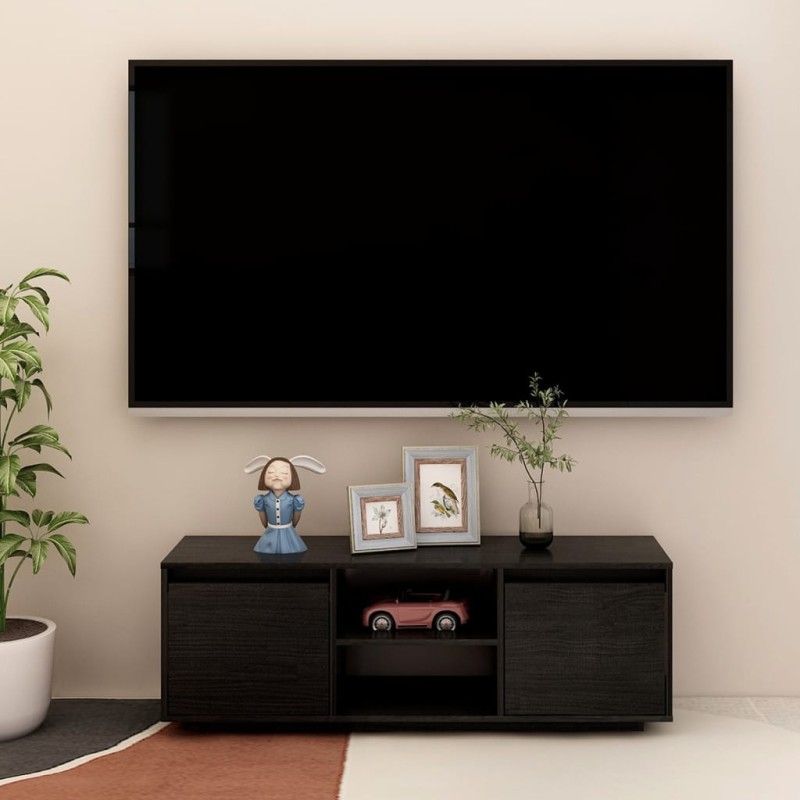 vidaXL TV-Schrank Schwarz 110x30x40 cm Massivholz Kiefer vidaXL TV-Schrank Schwarz 110x30x40 cm Massivholz Kiefer