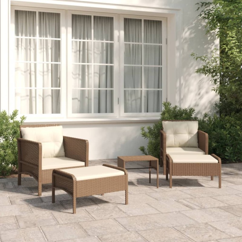 5-tlg. Garten-Lounge-Set mit Kissen Braun Poly Rattan 5-tlg. Garten-Lounge-Set mit Kissen Braun Poly Rattan