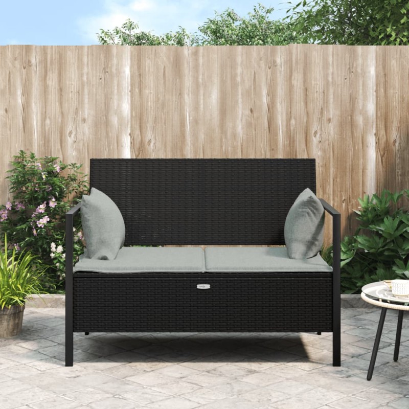 vidaXL Gartenbank 2-Sitzer mit Kissen Schwarz Poly Rattan vidaXL Gartenbank 2-Sitzer mit Kissen Schwarz Poly Rattan
