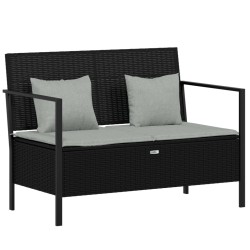 vidaXL Gartenbank 2-Sitzer mit Kissen Schwarz Poly Rattan